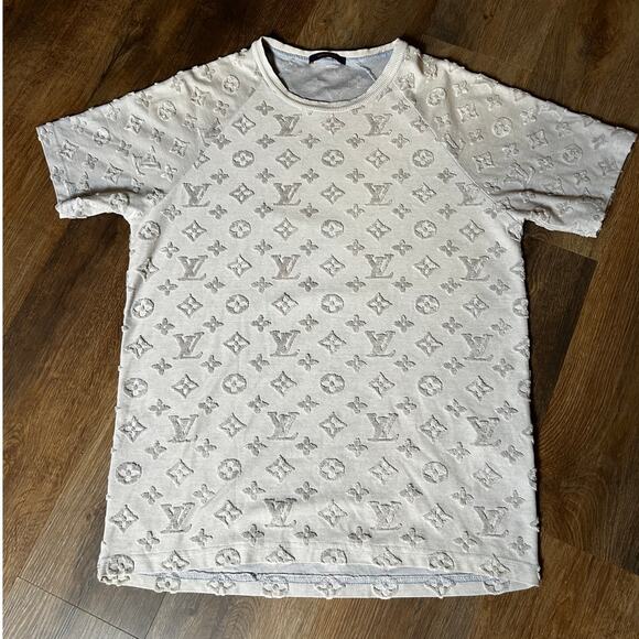 Louis Vuitton Gray Raised Fleece Monogram Men's Crew Neck T-shirt Size XL - Picture 2 of 10